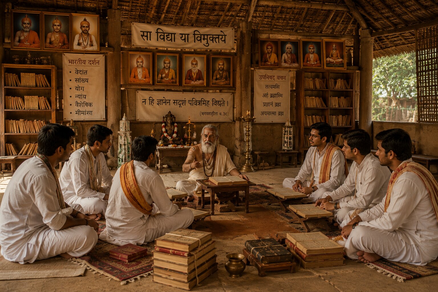 Saints and scholars discussing philosophy in Kashi