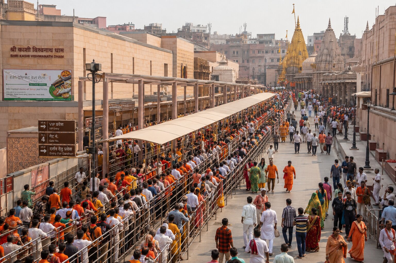 Kanwariyas walking barefoot carrying decorated bamboo poles