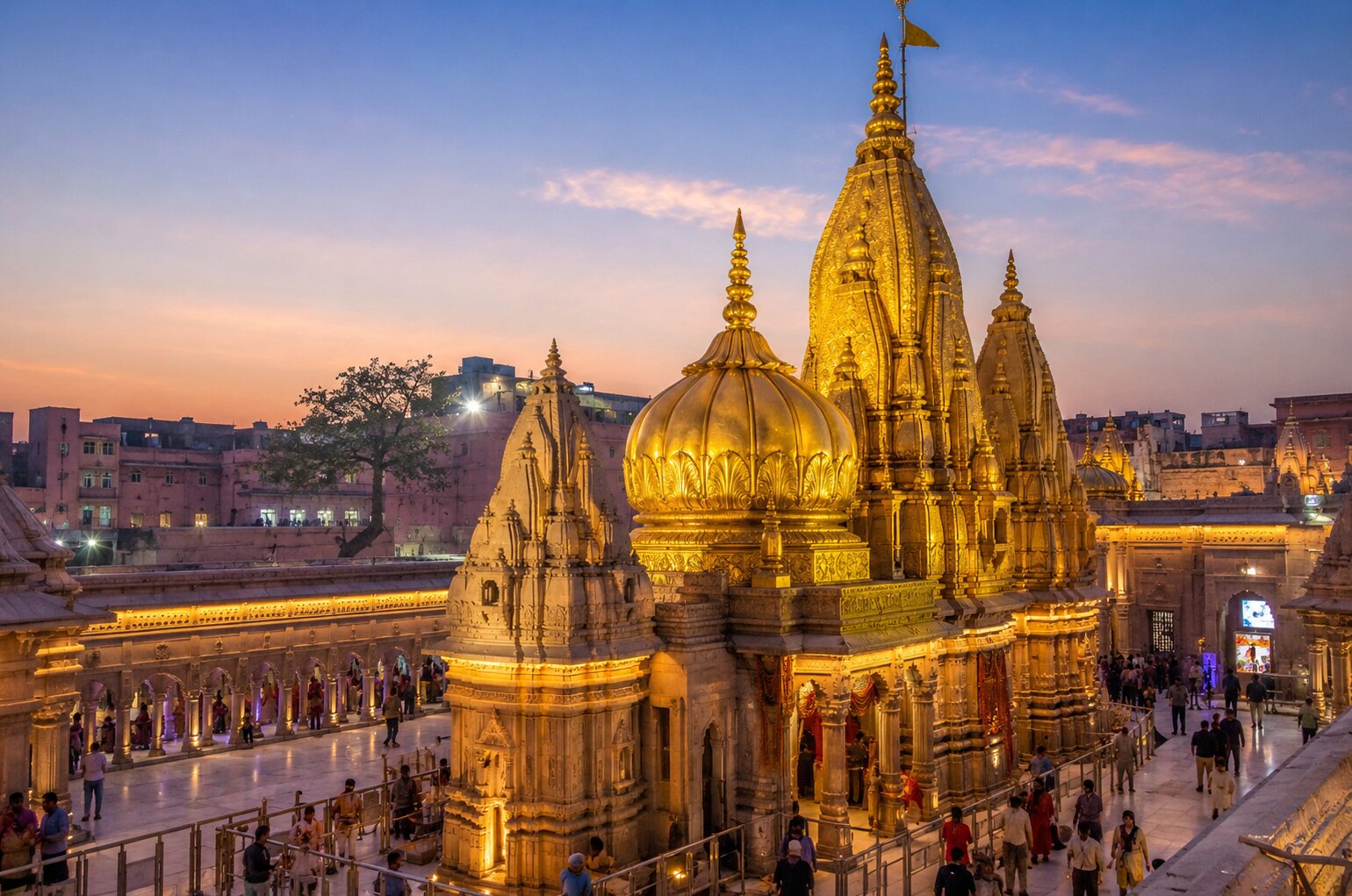 Intricately carved spire of the Kashi Vishwanath Temple structure