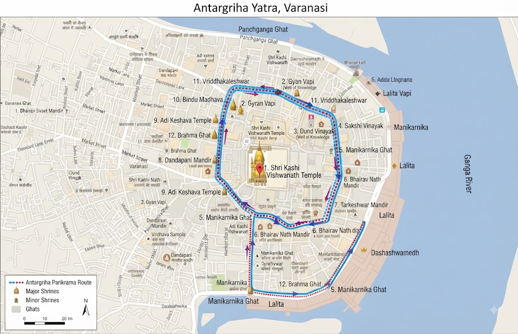 Map and details of Kashi Antargrihi Parikrama inner circuits